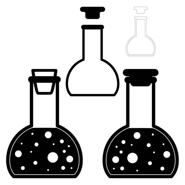 Chemische Reagenzgläser Vektorsymbole Setzen Minimalistische Flache Illustrationen Experiment Chemiekolben Für — Stockvektor