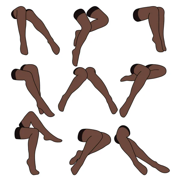 Women Stocking Flat Simple Minimalist Vector Icon Female Legs Set — Stock Vector