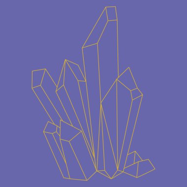 Hippi kristal ana hatları vektör illüstrasyon minimalist simgesi. Hazine taşının doğrusal işareti. Mineral, elmas, kuvars. Mor arkaplanda izole edilmiş basit simge..