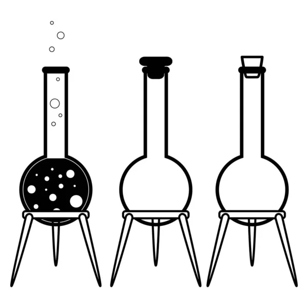 Chemische Reagenzgläser Auf Stativen Setzen Minimalistische Flache Illustrationen Experiment Chemiekolben — Stockvektor