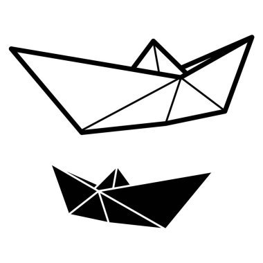 Kağıt tekne simgelerinin vektör çizimleri. Beyaz arka planda izole edilmiş basit ve siluet kağıt tekne. Seyahat ve denizin simgesi.