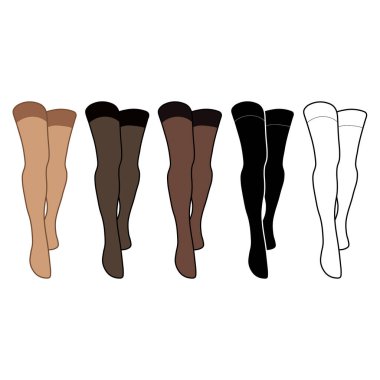 Kadınlar ana hatları, silueti ve basit minimalist vektör simgesini depoluyorlar. Dişi bacaklar hazır. Beyaz arkaplanda kadın bacak vektörü izole.