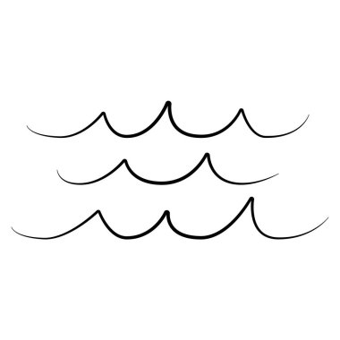 Basit minimalist dalgalar el çizimi su gölü nehir logo vektör çizimi, beyaz arkaplanda izole tasarım