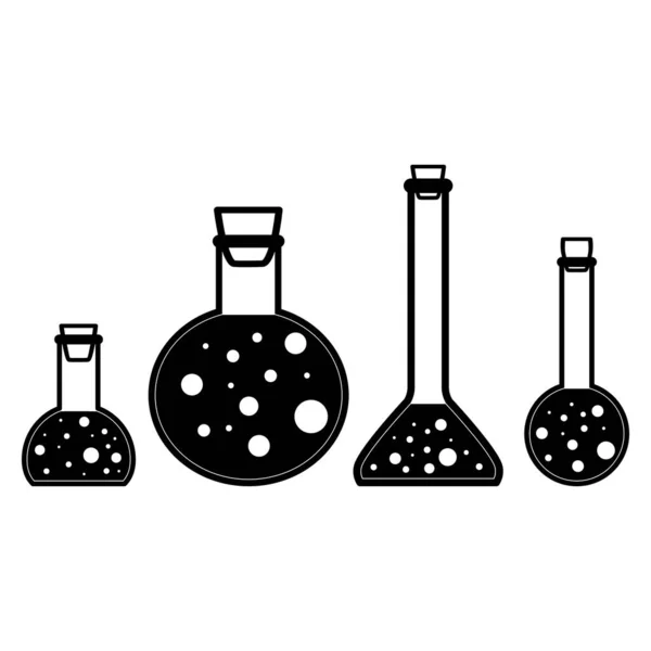 Chemické Zkumavky Vektorové Ikony Sada Čtyř Různých Typů Baněk Minimalistické — Stockový vektor