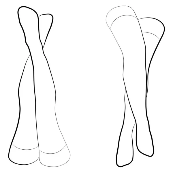 Women Stocking Outline Simple Minimalist Vector Icon Female Legs Set — Stock Vector