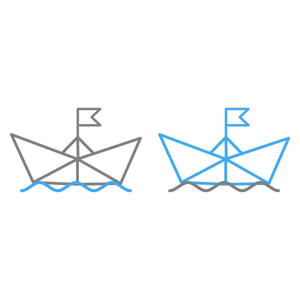 Set di illustrazione vettoriale di icone barca di carta con bandiera. Outline semplice barca di carta artigianale isolato su sfondo bianco. Icona simbolo di viaggio e mare. — Vettoriale Stock