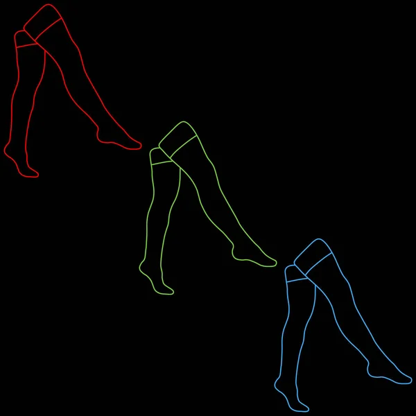 女性のストッキングアウトラインrgbシンプルなミニマリストベクトルアイコン。女性の足がセット。概要魅力的な足、ベクトルイラスト。黒い背景に隔離された女性の足のベクトル. — ストックベクタ