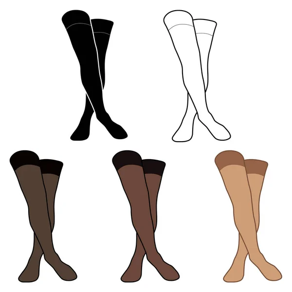 女性のストッキングアウトライン シルエットや色のシンプルなミニマリストベクトルアイコン 女性の足がセット 白い背景に隔離された女性の足のベクトル — ストックベクタ