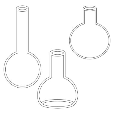 Kimyasal test tüpleri vektör simgeleri minimalist düz çizimler oluşturur. Beyaz arka planda izole edilmiş bilimsel deney şişeleri.