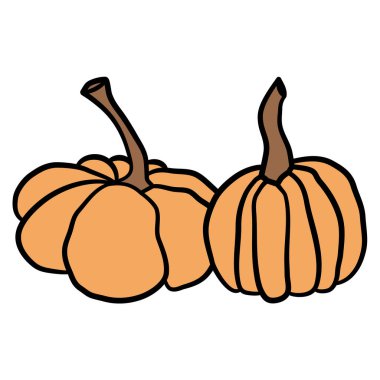 Kabak ikonu vektör illüstrasyon seti. Sonbahar Cadılar Bayramı ya da Şükran Günü balkabağı sembolü düz dizayn edilmiş, beyaz arkaplanda izole edilmiş siluet.