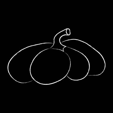 Kabak ikonu vektör çizimi. Sonbahar Cadılar Bayramı ya da Şükran Günü balkabağı sembolü düz dizayn edilmiş, özet silueti siyah arkaplanda izole edilmiş