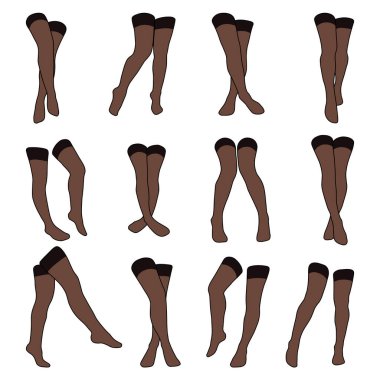 Düz minimalist vektör ikonu depolayan kadınlar. Dişi bacaklar hazır. Düz taban, vektör çizimi. Beyaz arkaplanda kadın bacak vektörü izole.