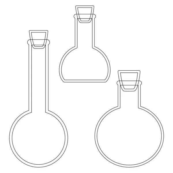 Chemické zkumavky vektorové ikony nastavit minimalistické jednoduché ploché ilustrace. Experimentální chemické baňky pro vědu izolované na bílém pozadí. — Stockový vektor