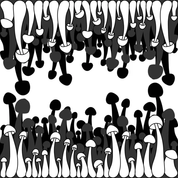 Confini di funghi scala di grigi vettore semplice illustrazione isolata su sfondo bianco. Contorno disegnato a mano versione abbozzata. Micologia vettoriale. Fungo sano naturale, design autunnale. — Vettoriale Stock