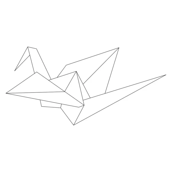 Origami crane vector outline illustration icon isolated on white background. Japanese traditional origami crane for infographic, website or app. Geometric line shape for art of folded paper. — Image vectorielle