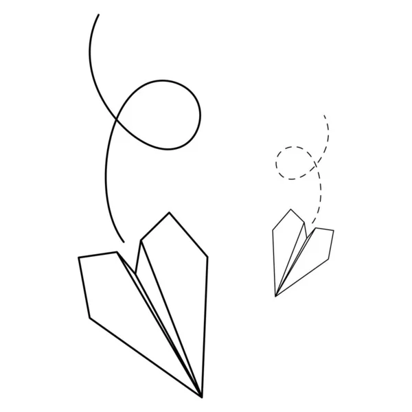 Serie di illustrazioni vettoriali delle icone del piano di carta. Outline semplice aereo di carta mestiere isolato su sfondo bianco. Icona simbolo di viaggio e percorso. — Vettoriale Stock