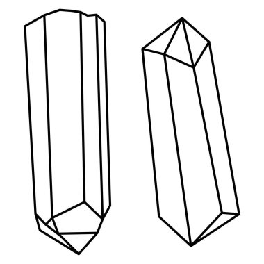 Hippi kristal ana hatları vektör illüstrasyon minimalist simge seti. Hazine taşının doğrusal işareti. Mineral, elmas, kuvars. Beyaz arkaplanda izole edilmiş basit simgeler..