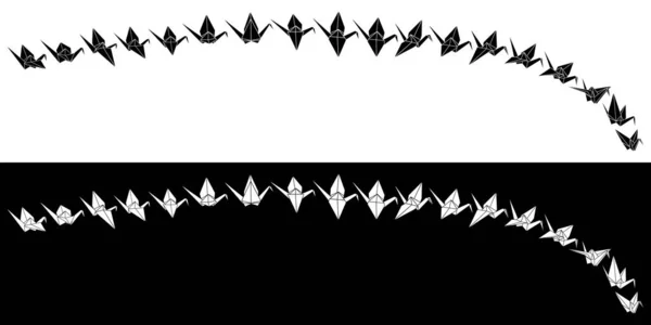 Beyaz Siyah Arkaplanda Izole Edilmiş Origami Vinç Vektör Siluet Çizim — Stok Vektör