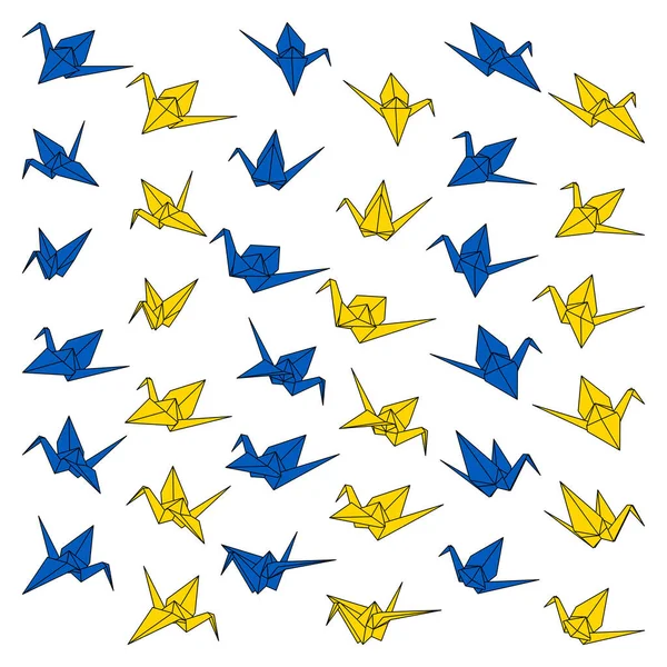 Set Origami Crane Vector Ukraine Flags Colours Illustration Icon Isolated — Stock Vector