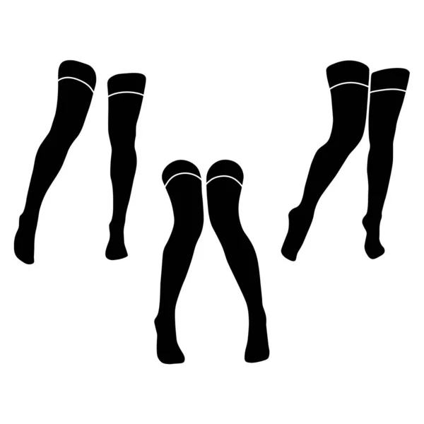 Women Stocking Silhouette Simple Minimalist Vector Icon Female Legs Set — Stock Vector