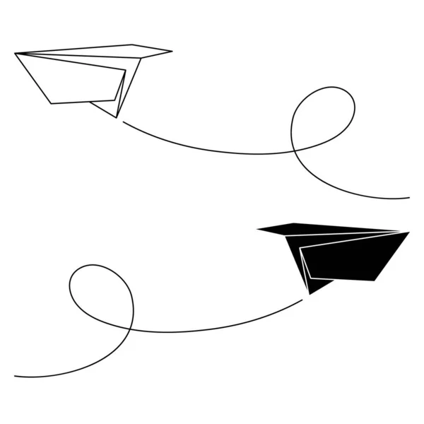 一组纸平面图标的矢量图解 轮廓简单 轮廓轮廓纸飞机隔离在白色背景 旅行和路线图标 — 图库矢量图片