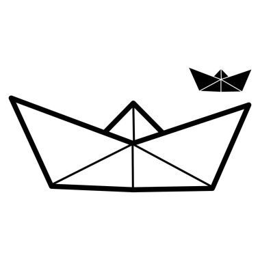 Kağıt tekne simgelerinin vektör çizimleri. Beyaz arka planda izole edilmiş basit ve siluet kağıt tekne. Seyahat ve denizin simgesi.