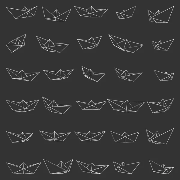 Набір Векторних Ілюстрацій Піктограм Паперових Човнів Крейдяному Мальованому Стилі Намалюйте — стоковий вектор