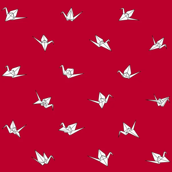 Wzór Origami Wektor Sylwetki Dźwigu Ilustracji Izolowane Czerwonym Tle Japoński — Wektor stockowy