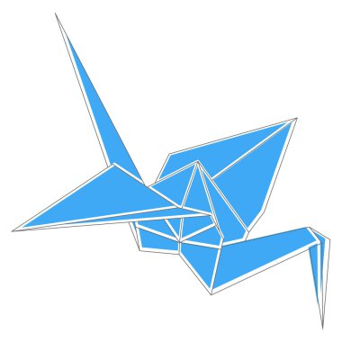 Origami vinç vektör silüeti resimleme simgesi beyaz arkaplanda izole edildi. Infographic, web sitesi ya da uygulama için Japon origami vinci. Katlanmış kağıt sanatı için geometrik çizgi şekli.