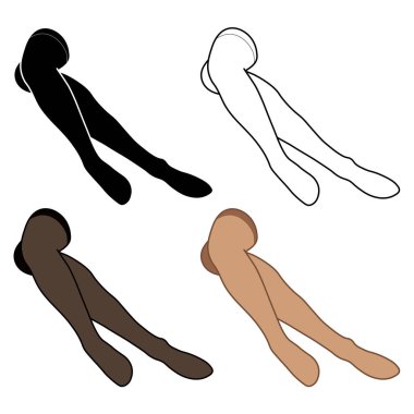 Kadınlar ana hatları, silueti ve basit minimalist vektör simgesini depoluyorlar. Dişi bacaklar hazır. Beyaz arkaplanda kadın bacak vektörü izole.