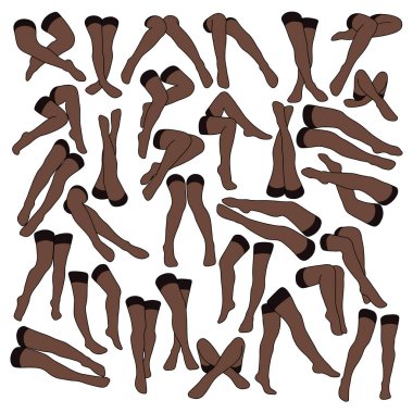 Düz minimalist vektör ikonu depolayan kadınlar. Dişi bacaklar hazır. Düz taban, vektör çizimi. Beyaz arkaplanda kadın bacak vektörü izole.