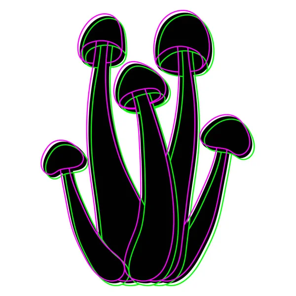 Set Mushrooms Vector Simple Illustration Isolated White Background Silhouette Neon — Vector de stock
