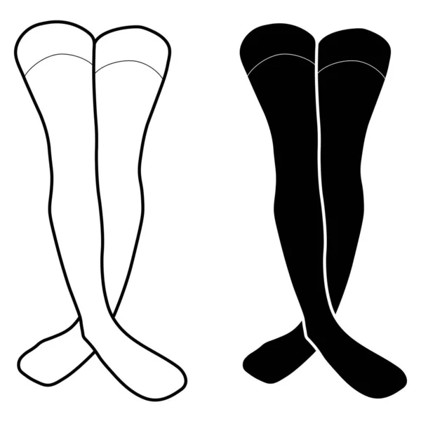 Women Stocking Outline Silhouette Simple Minimalist Vector Icon Female Legs — Stock Vector