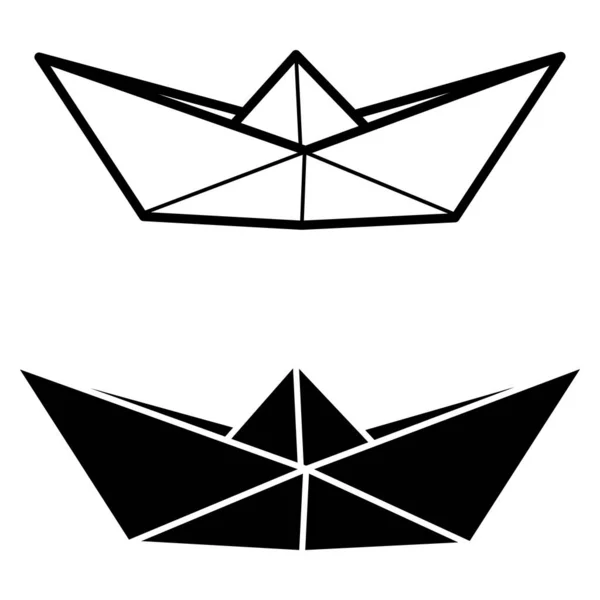 紙のボートのアイコンのベクトルイラストのセット 概要白を基調としたシンプルでシルエットのペーパーボート 旅と海のアイコンシンボル — ストックベクタ