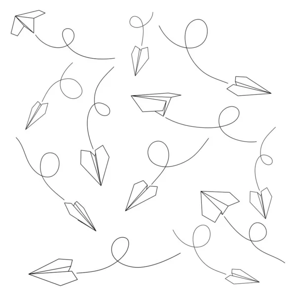 Набір Векторних Ілюстрацій Піктограм Паперової Площини Намалюйте Простий Паперовий Літак — стоковий вектор