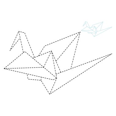 Origami vinç vektör ana hatları beyaz arkaplanda izole edilmiş çizimler. Infographic, web sitesi ya da uygulama için Japon origami vinci. Katlanmış kağıt sanatı için geometrik çizgi şekli.