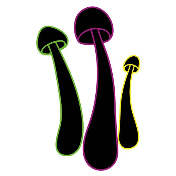 Set Mushrooms Vector Simple Illustration Isolated White Background Silhouette Neon — стоковый вектор