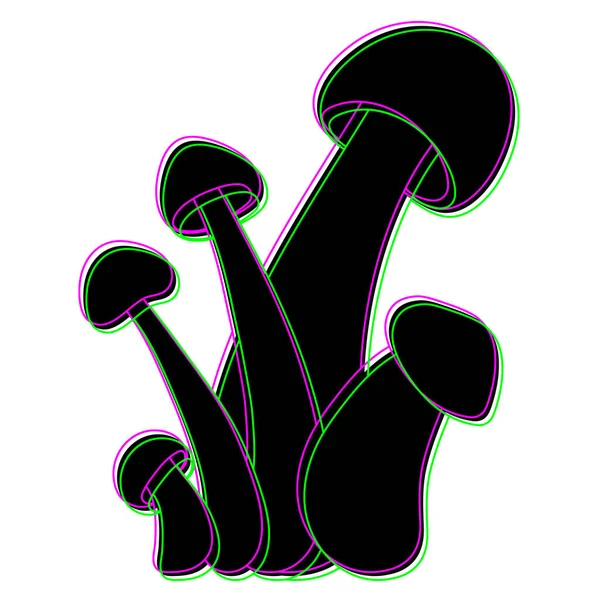 Set Mushrooms Vector Simple Illustration Isolated White Background Silhouette Neon — Vector de stock