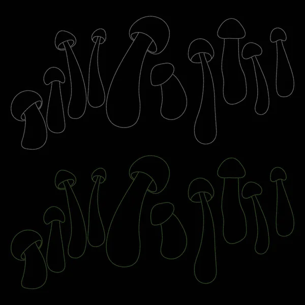 Set Funghi Bianchi Neon Punteggiato Vettore Semplice Illustrazione Isolata Sfondo — Vettoriale Stock