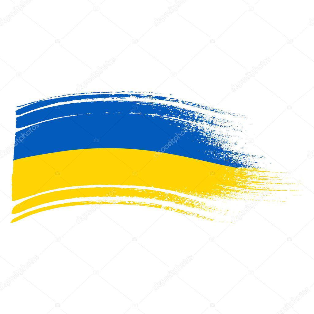 Ukraine flag colours ink vector brush stroke. Vector hand drawn paintbrush illustration. Grunge artistic ink texture banner and design element isolated on white background.