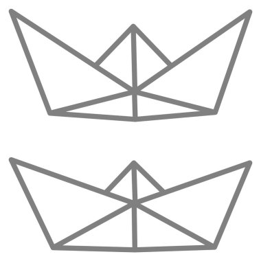 Kağıt tekne simgelerinin vektör çizimleri. Beyaz arka planda izole edilmiş basit kağıt tekne taslağı. Seyahat ve denizin simgesi.