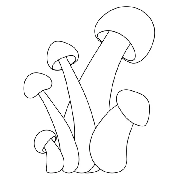 Set Funghi Vettore Semplice Illustrazione Isolata Sfondo Bianco Outline Versione — Vettoriale Stock