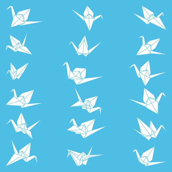Set Origami Crane Vector Silhouette Illustration Icon Isolated Blue Background — Vector de stock