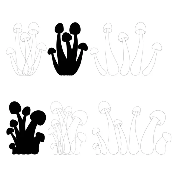 Set Funghi Vettore Semplice Illustrazione Isolata Sfondo Bianco Versione Sagomata — Vettoriale Stock
