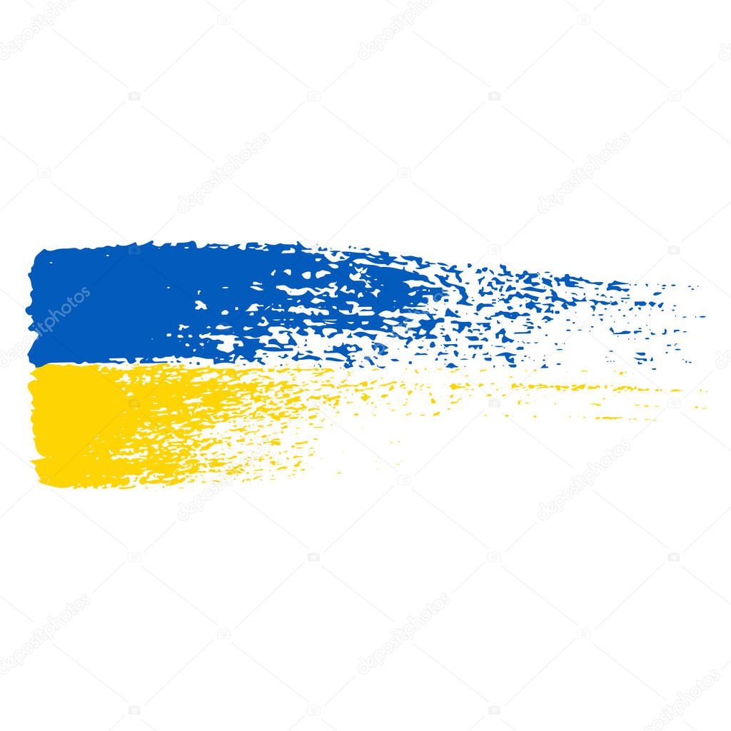 Ukraine flag colours ink vector brush stroke. Vector hand drawn paintbrush illustration. Grunge artistic ink texture banner and design element isolated on white background.