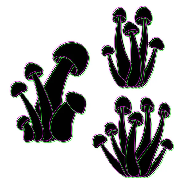 Set Mushrooms Vector Simple Illustration Isolated White Background Silhouette Neon — Διανυσματικό Αρχείο