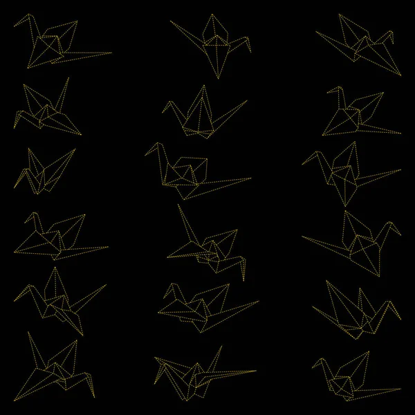 Множина Орігамі Кранового Вектора Окреслена Чорному Тлі Японський Журавель Інфографіки — стоковий вектор