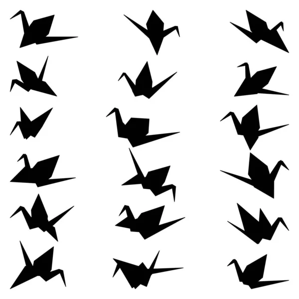 Zestaw Origami Wektor Sylwetki Dźwigu Ikona Ilustracji Izolowane Białym Tle — Wektor stockowy