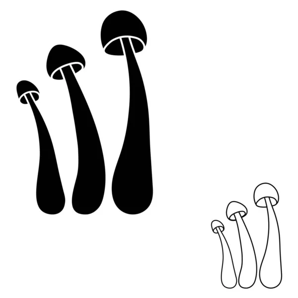 Set Mushrooms Vector Simple Illustration Isolated White Background Outline Silhouette — Vector de stock