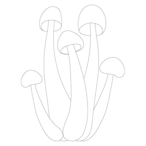 Set Funghi Vettore Semplice Illustrazione Isolata Sfondo Bianco Outline Versione — Vettoriale Stock